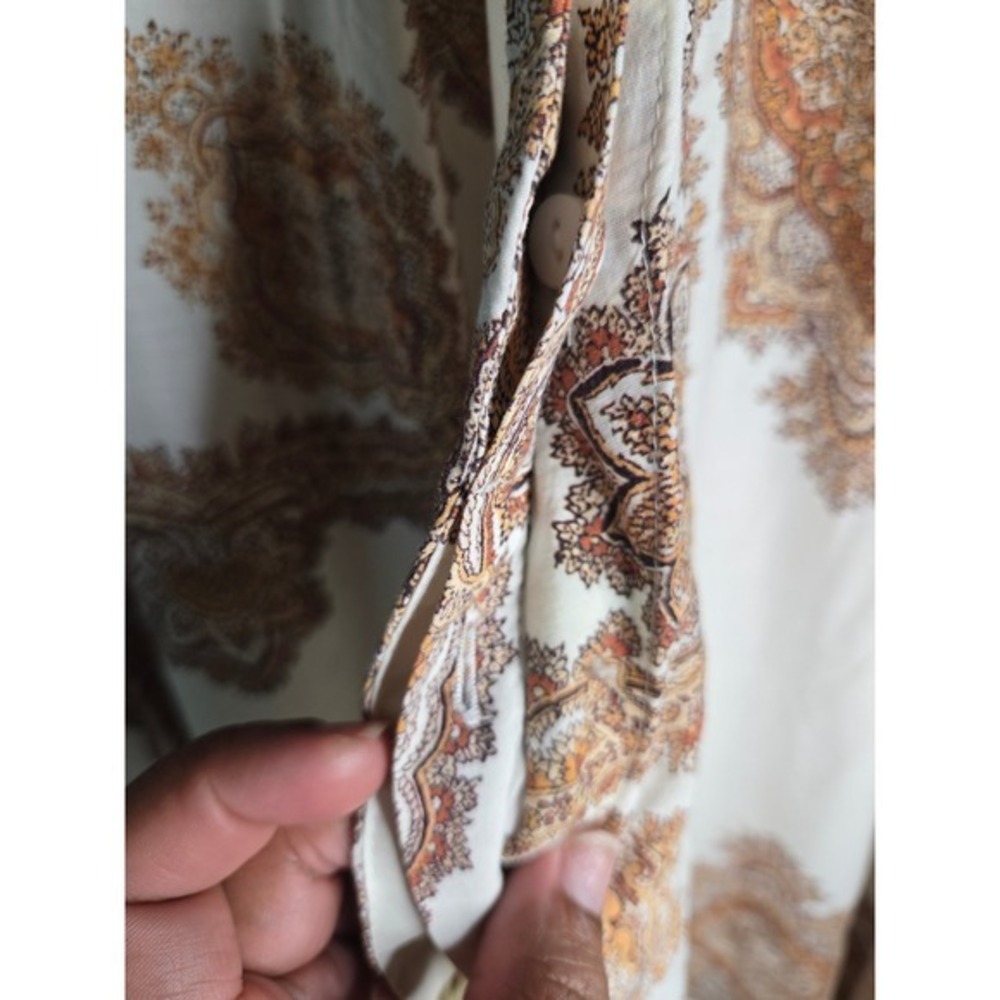 H&M Paisley Wrap Midi Dress Cream Brown Boho Cottagecore Size 2 - Picture 4 of 9